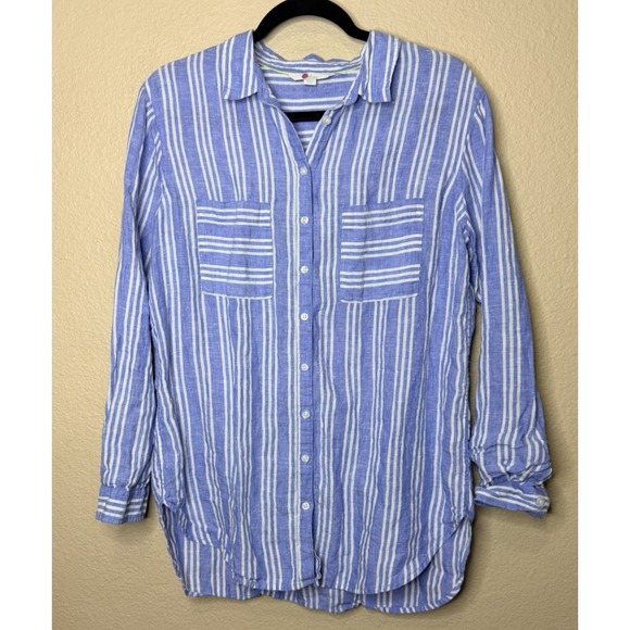 Boden Tops - EUC Boden 10L Blue and White Striped Button-Down Linen Button Down